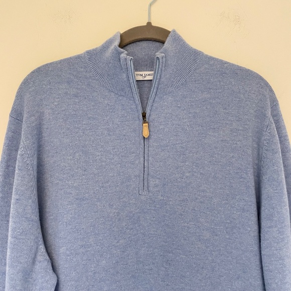 Tom James Cashmere Quarter Zip Sweater Blue L Quiet Luxury Old Money Ivy League - Picture 2 of 11